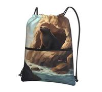 HHGFASD Men's and women's Seals under the cliff Pattern drawstring backpacks, sports and fitness outdoor bags, waterproof and durable