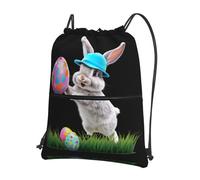 HHGFASD Men's and women's The animal holding an easter egg Pattern drawstring backpacks, sports and fitness outdoor bags, waterproof and durable