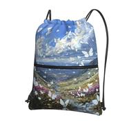 HHGFASD Men's and women's White butterfly in the valley Pattern drawstring backpacks, sports and fitness outdoor bags, waterproof and durable