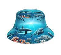 HHGFASD Reflective Double-Sided Bucket hat Whales Under The sea Pattern Foldable for Beach, Camping Black