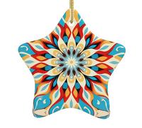 HHGFASD Round Abstract Petals Pattern Christmas Ceramic Star Pendant Festive and Creative Decoration Easy to hang