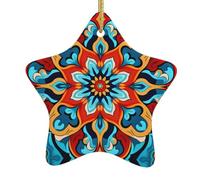 HHGFASD Round Colorful Petals Pattern Christmas Ceramic Star Pendant Festive and Creative Decoration Easy to hang