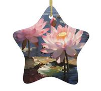 HHGFASD Splendid Lotus Flower Pattern Christmas Ceramic Star Pendant Festive and Creative Decoration Easy to hang