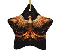 HHGFASD The Golden Phoenix Pattern Christmas Ceramic Star Pendant Festive and Creative Decoration Easy to hang