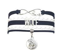 HHHbeauty Wolf Bracelet Jewelry,Leather Infinity Love Wolf Gifts Wolf Jewelry Bracelet Gifts For Women, Girls, Men, Boys, Wolf Lovers Popular Wolf Lover Gifts, 8 5 inch, Leather, antique silver charm