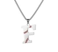 HHIJONES Baseball 26 Letter Alphabet Pendant Necklace for Women Men Stainless Steel Personalized Initial First Name Jewelry Silver F