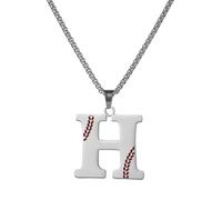 HHIJONES Baseball 26 Letter Alphabet Pendant Necklace for Women Men Stainless Steel Personalized Initial First Name Jewelry Silver H