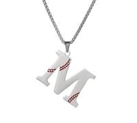 HHIJONES Baseball 26 Letter Alphabet Pendant Necklace for Women Men Stainless Steel Personalized Initial First Name Jewelry Silver M