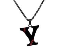 HHIJONES Baseball 26 Letter Alphabet Pendant Necklace for Women Men Stainless Steel Personalized Initial First Name Jewelry Black Y