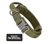 HhiMyOct Dog Collar, Military Dog Collar with Handle, Adjustable Nylon Training Collar for Medium Large Dogs, Green, M, Soft Control Handle, MAMA SAYS I'M SPECIAL Patch