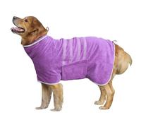 HhiMyOct Dog Robe - Fast Drying Towel - Microfiber Super Absorbent Pet Bathrobe, Adjustable Collar & Belly Strap (Purple, XX-Large)