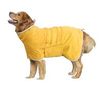 HhiMyOct Dog Robe - Fast Drying Towel - Microfiber Super Absorbent Pet Bathrobe, Adjustable Collar & Belly Strap (Yellow, XXX-Large)