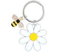 HHJZHII Cute Bee Daisy Keychain, Enameled Zinc Alloy Flower Key Chain Bag Charm Purse Keys Metal Keyring Purse Accessories Gift for Women Girl