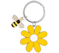 HHJZHII Cute Bee Daisy Keychain, Enameled Zinc Alloy Flower Key Chain Bag Charm Purse Keys Metal Keyring Purse Accessories Gift for Women Girl