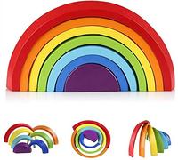 Hhlin Wooden Rainbow Stacking Toy - 7 Piece Rainbow Toys Montessori Educational Stacking Blocks, Wooden Shape Sorter & Stacking Building Game for Kids Boys and Girls