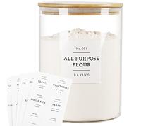 HHMJSM Large Glass Storage Jars With Airtight Bamboo Lid - 100 Fl Oz Thicken Kitchen Glass Food Storage Canister With 42 Pantry Labels - Big Clear Flour And Sugar Containers Farmhouse