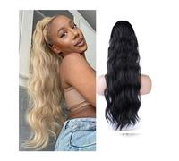 Hhmmei2024-23 Ponytail Extension 22" Wavy Hair With Two Plastic Combs Drawstring Bouncy Curly Synthetic Ponytail Extensions Long Hairpiece Brown Blonde Ponytail Hair Extension(#613)