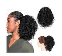 Hhmmei2024-23 Ponytail Extension Kinky Curly Ponytail Drawstring Afro Puffs Curly Ponytail Extension For Women 10 Inch Synthetic Afro Drawstring Ponytail Ponytail Hair Extension(Black)