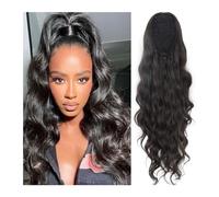 Hhmmei2024-23 Ponytail Extension Synthetic Long Body Wave Ponytail Extensions 26" Synthetic Extension for Women Black Drawstring Ponytail Clip in Hairpiece Ponytail Hair Extension(Natural black)