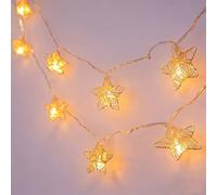 HHMTAKA Gold Metal Mesh Star Fairy String Lights 1.5M 10 Warm White Battery Operated LEDs on Clear Cable for Bedroom, Living Room, Office and Indoor Use