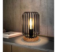 HHMTAKA Metal Cage LED Bedside Table Lamp Wooden Base Desk Lamp 22cm High Decorative Bedside Lamp with Edison Bulb for Bedroom Living Room Guest Room Weddings Parties Patio