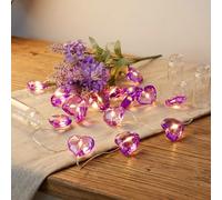 HHMTAKA Purple Crystal Love Heart String Fairy Lights 20 Warm White Micro LEDs on 2m Silver Wire Battery Operated Indoor Romantic Lighting for Home Bedroom Wedding Indoor Décor