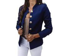 HHMY Women's Elegant Suit Jacket with Button Placket, Military Blazer, Leisure Collar, Business Office Suit, Slim Fit Blazer Coat, M - 3XL, Zz-blue, S
