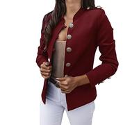 HHMY Women's Elegant Suit Jacket with Button Placket, Military Blazer, Leisure Collar, Business Office Suit Jacket, Slim Fit Blazer Coat, M - 3XL, Zz-red