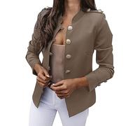 HHMY Women's Elegant Suit Jacket with Button Placket, Military Blazer, Leisure Collar, Business Office Suit, Slim Fit Blazer Coat, M - 3XL, Zz-khaki