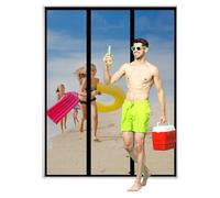 HHMYSH Double Door Anti Mosquito Mesh Fly Curtain,Black Reinforced Polyester Double Door Screen Curtain for Sliding Door with Powerful Magnets and Full Frame Magic Tape,130(43/44/43) x240cm