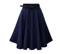 HHNNL Denim Skirt Women'S Vintage High Waist A-Line Flared Midi Skirts With Belts Pleated Long Denim Skirt-Black-One Size
