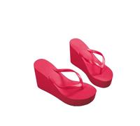 HHNNL Flip Flops Ladies Summer Shoes Ladies Wedge Rubber Flip-Flops High Heel Mules Candy Color Platform Women Beach Slippers-Red-37