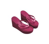 HHNNL Flip Flops Ladies Summer Shoes Ladies Wedge Rubber Flip-Flops High Heel Mules Candy Color Platform Women Beach Slippers-Wine Red-38