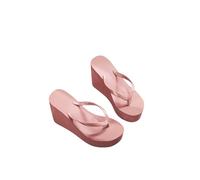 HHNNL Flip Flops Ladies Summer Shoes Ladies Wedge Rubber Flip-Flops High Heel Mules Candy Color Platform Women Beach Slippers-Brown-39
