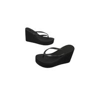 HHNNL Flip Flops Ladies Summer Shoes Ladies Wedge Rubber Flip-Flops High Heel Mules Candy Color Platform Women Beach Slippers-Black-39