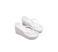 HHNNL Flip Flops Ladies Summer Shoes Ladies Wedge Rubber Flip-Flops High Heel Mules Candy Color Platform Women Beach Slippers-White-36