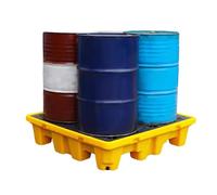 HHOZsafety Large Stackable Spill Containment Pallet - Modular Plastic Platform for Oil Drums, 1/2 Drum Tray with Drain, Anti-Slide Design, 51.2" x 26.8" x 5.9", Yellow & Black