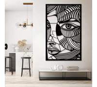 HHOZsafety Woman Face Metal Wall Art, Abstract Woman Face Design, Unique Modern Wall Decor for Living Room, Bedroom, Bathroom, Office, (Black, 24" x 35" / 60 x 90cm) (White 35L x 24W)
