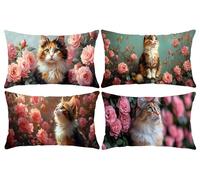 HHQGOUYG Set of 4 Rectangle Waterproof Cushion Covers, 16 x 32 in Rose Outdoor Throw Pillow Covers Linen Lumbar Cushions Home Decorative Pillowcase for Sofa, Couch, Bedroom, Living Room, Garden s-537