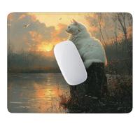HHQGOUYG Small Mouse Pad 42x35cm, White Cat At Sunset Gaming Mouse Mat F-35