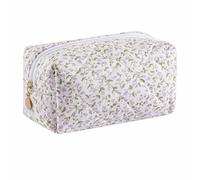 HHQQWZ Cute Floral Cotton Makeup Bag for Women, Travel Cosmetic Bag Quilted Zipper Make Up Pouch, Pink Purple Floral Flowers Toiletry Organizer Kawaii Makeup Cosmetic Travel Cloth Bag, Purple