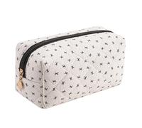 HHQQWZ Cute Floral Cotton Makeup Bag, Quilted Makeup Bag for Women Girls, Travel Floral Cosmetic Bag Zipper Make Up Pouch, Flowers Toiletry Organizer Bag, A1 Grey/Black Bowknot