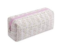 HHQQWZ Cute Floral Cotton Makeup Brush Cosmetic Bag for Women, Travel Quilted Zipper Make Up Bag, Flowers Toiletry Organizer Case Kawaii Makeup Cosmetic Travel Cloth Pouch, 01 Pink Floral