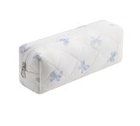 HHQQWZ Cute Floral Cotton Makeup Brush Cosmetic Bag for Women, Travel Quilted Zipper Make Up Bag, Flowers Toiletry Organizer Case Kawaii Makeup Cosmetic Travel Cloth Pouch, 08 Blue Bow Tie