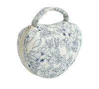 HHQQWZ Heart Shaped Floral Cotton Cosmetic Bag Makeup Bag for Women, Travel Quilted Zipper Make Up Case with Handle, Flowers Toiletry Organizer Makeup Cosmetic Travel Cloth Pouch, Navy Blue Flower
