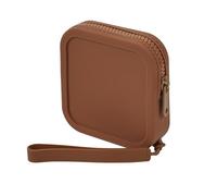 HHQQWZ Small Square Portable Silicone Makeup Bag for Women Girls, Small Travel Lovely Waterproof Toiletry Cosmetic Bag, Zipper Closure Organizer Makeup Case with Handle, Dark Brown