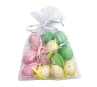 HHRJNUST 12 Pieces Easter Egg Decorations Hanging Ornament with String Colorful Eggs Pendants Fake Egg DIY Crafts Lightweight PP Material Suitable for Party Fa, Speckled
