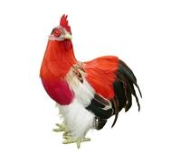 HHRJNUST Standing Cockerel Figurine with Feather Detailing Naturalistic Faux-Feather Cockerel Ornament Textured Bird Statue, Red
