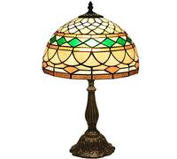 HHRLCH 12" Lamp Warm Beige Yellow Water Color Stained Glass Gold Crystal Beads Shade Table Lamp Bedroom Bedside Living Room Lamp Luxurious Victoria Nightstand Light Antique Zinc Base H 20"
