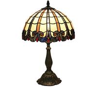 HHRLCH 12" Lamp Warm Beige Yellow Water Color Stained Glass Gold Crystal Beads Shade Table Lamp Bedroom Bedside Living Room Lamp Luxurious Victoria Nightstand Light Antique Zinc Base H 20"